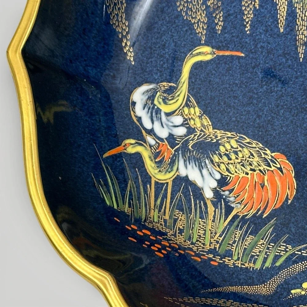 Vintage Carlton‎ Ware Bleu Royal New Stork Ceramic Bowl Blue Gold 22.5cm England